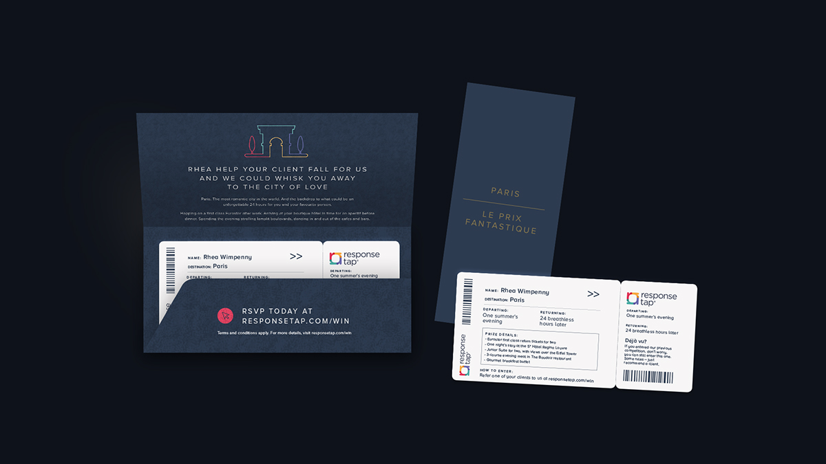 Photo of the direct mail pack for ResponseTap, produced by Red C Marketing