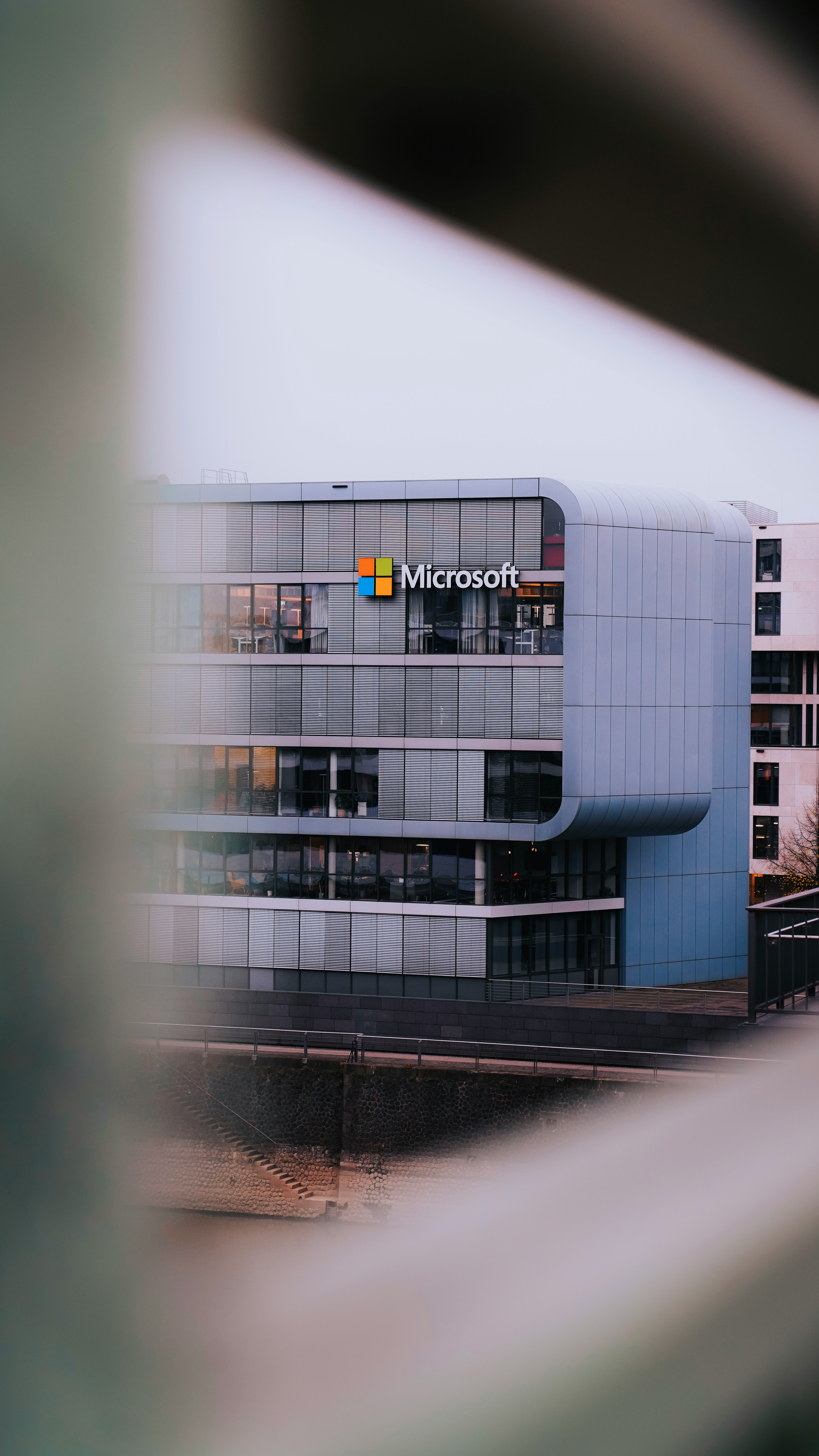 a photograph of the microsoft logo on a building