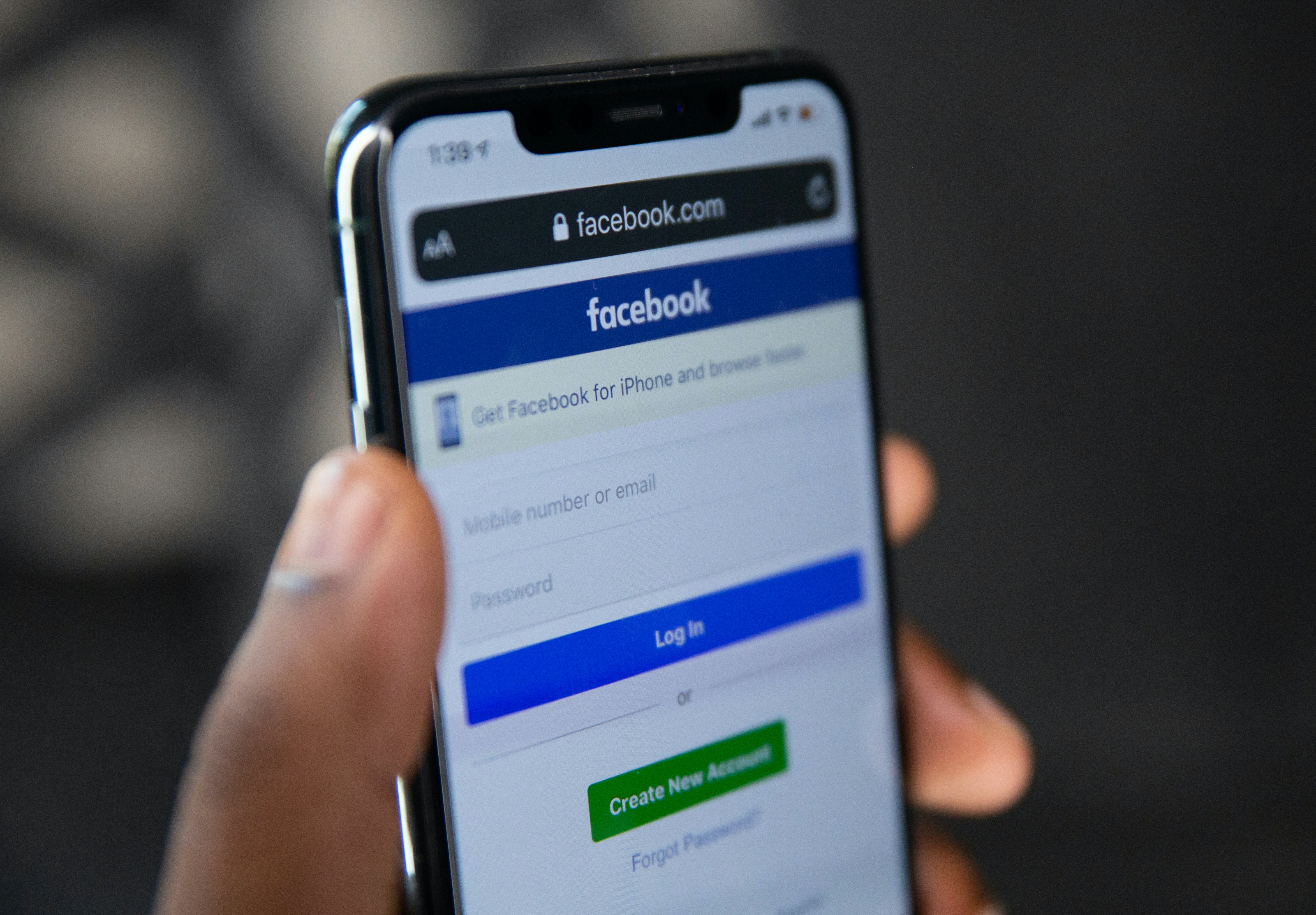 Photo of the facebook login page