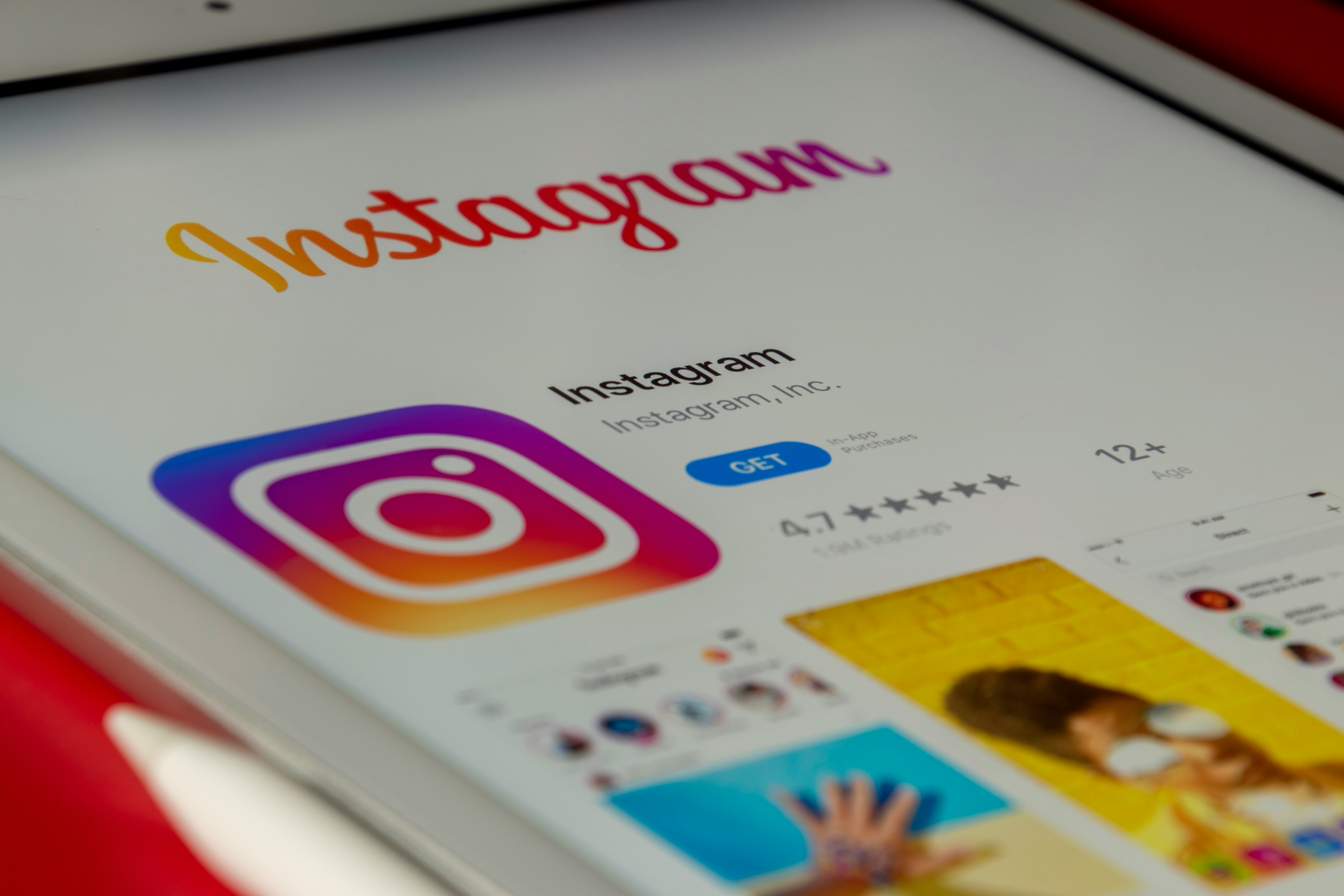 Closeup photo of the instagram app in the app store
