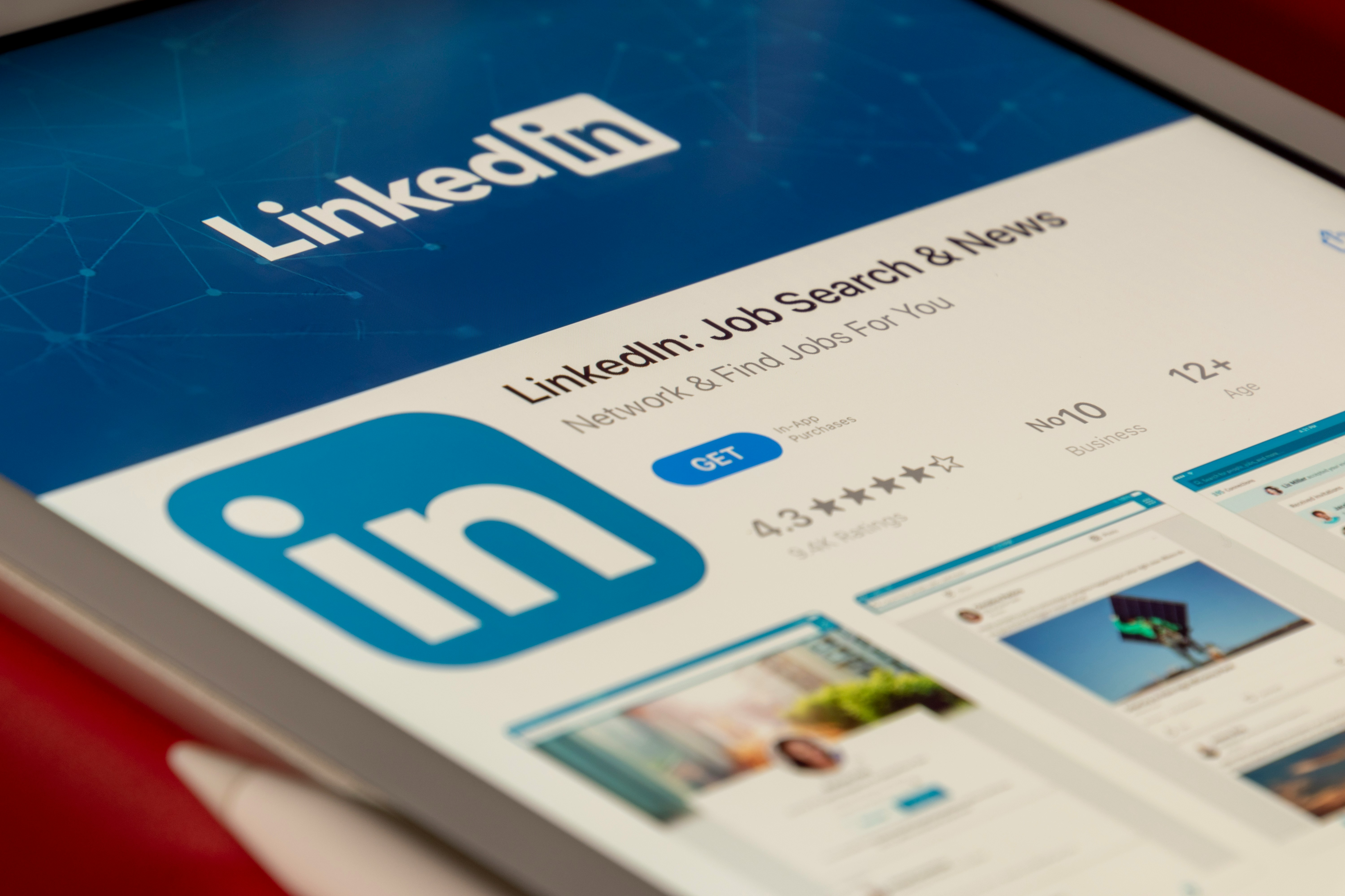 closeup photo of the linkedin app on a phone