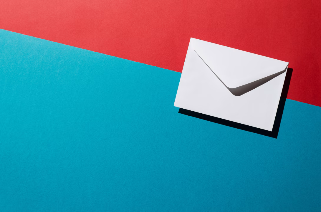 letter on a blue and red background